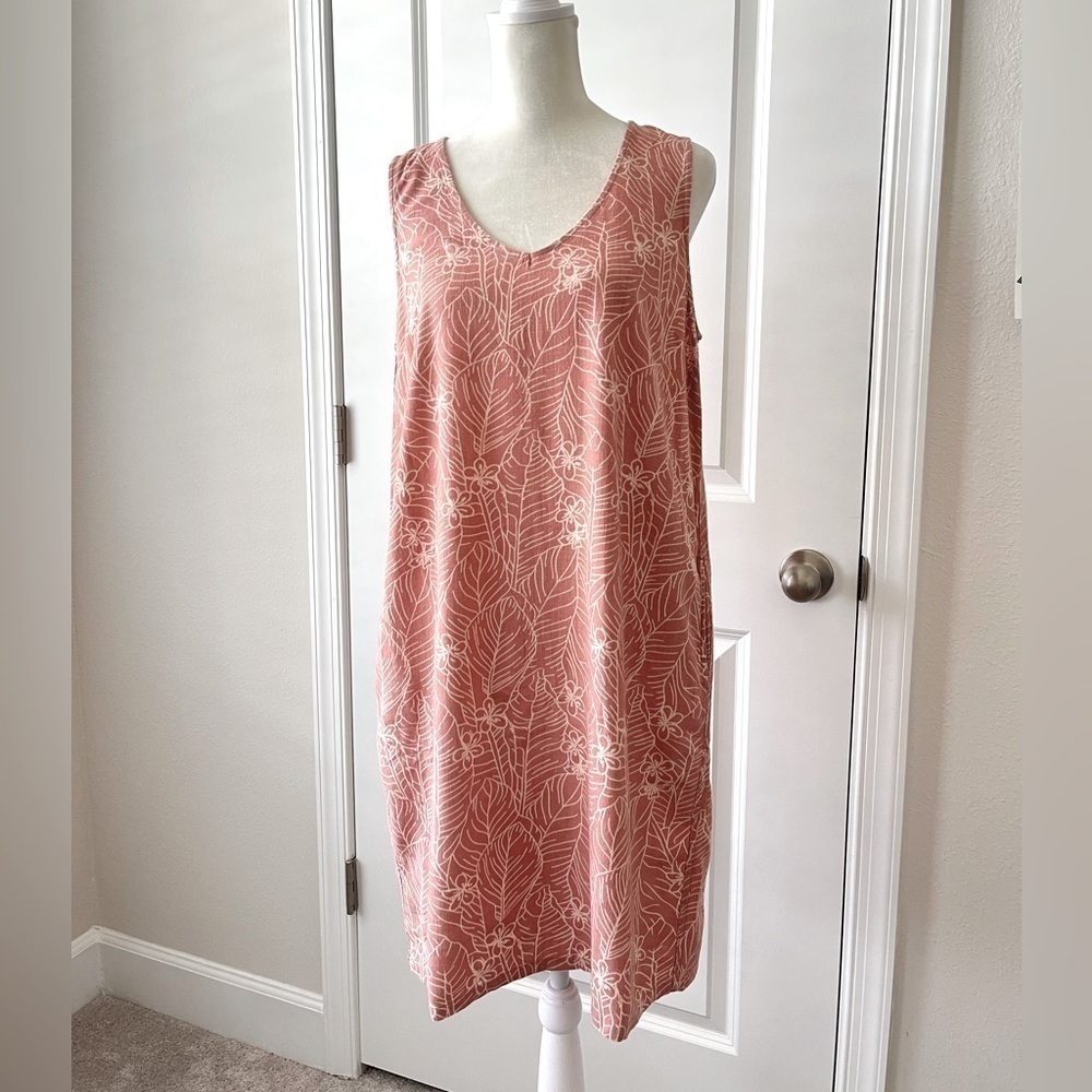 Orvis Women Floral Sleeveless Linen Blend Dress Small Coastal Grandma Lagenlook